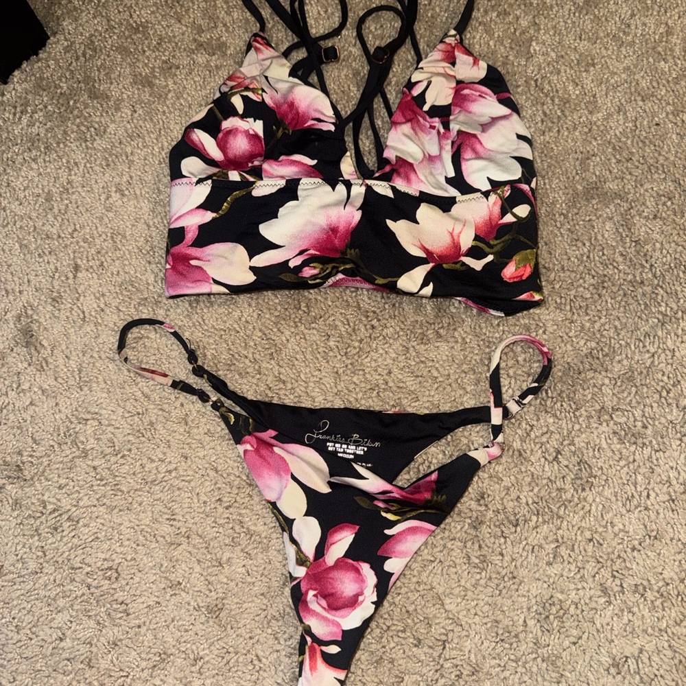 Floral Bikini Set with Pink Magnolia Print